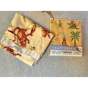 Lot Of Two Monkey-Themed Fat Quarters 18"x22" 100% Cotton Craft Fabric Quilting